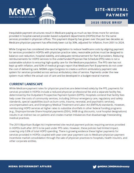 MGMA 2025 Site-Neutral Payment Position Paper